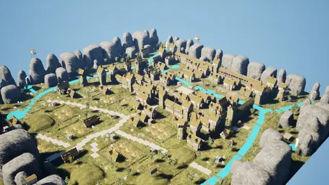 Claude Fable 5.1 (max) · Medieval Big Farm Town · view 2 of 4 · score 0.854