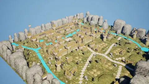 Claude Fable 5.1 (max) · Medieval Big Farm Town · view 3 of 4 · score 0.854