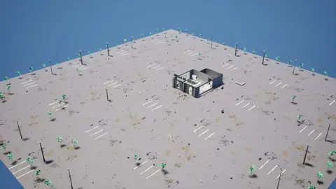 Claude Fable 5.1 (max) · Post-Apocalyptic Stylized Market · view 1 of 4 · score 0.664
