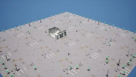 Claude Fable 5.1 (max) · Post-Apocalyptic Stylized Market · view 2 of 4 · score 0.664