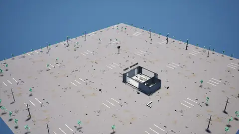 Claude Fable 5.1 (max) · Post-Apocalyptic Stylized Market · view 4 of 4 · score 0.664