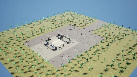 Claude Opus 5.5 (max) · Post-Apocalyptic Stylized Market · view 3 of 4 · score 0.831