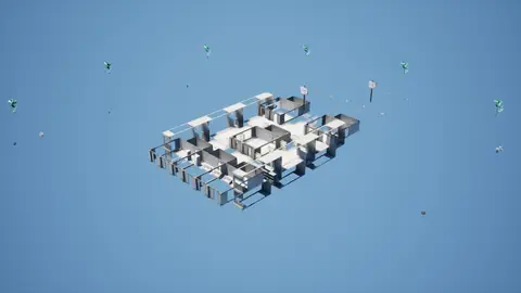 Gemma 4 31B (thinking on) · Post-Apocalyptic Stylized Market · view 1 of 4 · score 0.765