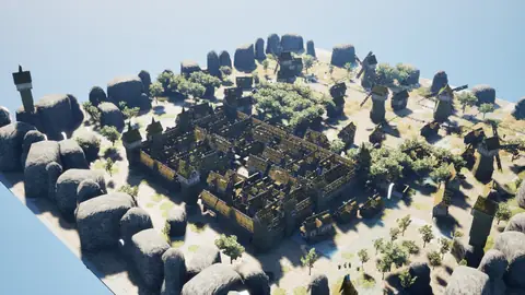 Grok 4.6 (xhigh) · Medieval Big Farm Town · view 1 of 4 · score 0.688