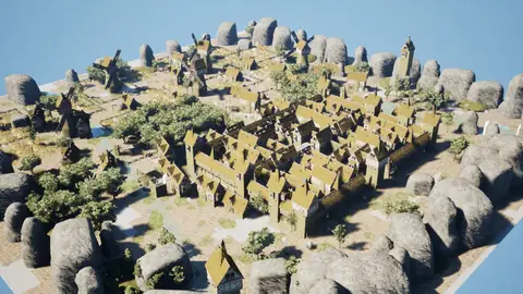 Grok 4.6 (xhigh) · Medieval Big Farm Town · view 2 of 4 · score 0.688