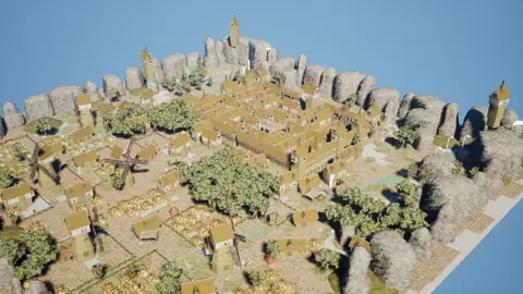 Grok 4.6 (xhigh) · Medieval Big Farm Town · view 3 of 4 · score 0.688