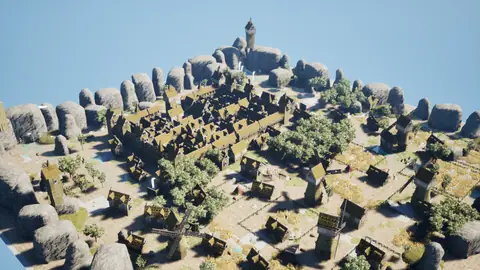 Grok 4.6 (xhigh) · Medieval Big Farm Town · view 4 of 4 · score 0.688