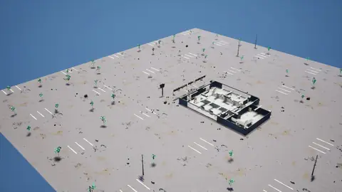 Grok 4.6 (xhigh) · Post-Apocalyptic Stylized Market · view 4 of 4 · score 0.760