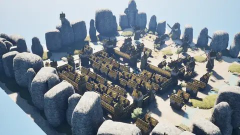 Grok 4.7 (xhigh) · Medieval Big Farm Town · view 1 of 4 · score 0.762