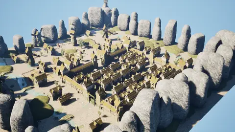 Grok 4.7 (xhigh) · Medieval Big Farm Town · view 2 of 4 · score 0.762