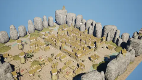 Grok 4.7 (xhigh) · Medieval Big Farm Town · view 3 of 4 · score 0.762