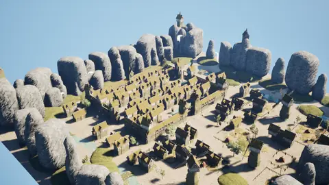 Grok 4.7 (xhigh) · Medieval Big Farm Town · view 4 of 4 · score 0.762