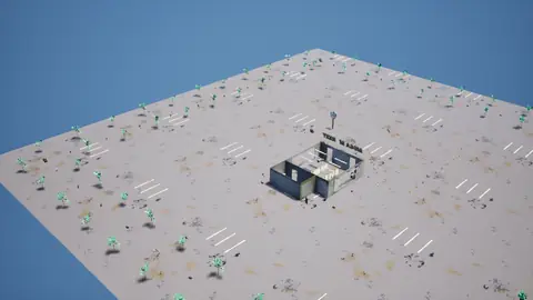 Grok 4.7 (xhigh) · Post-Apocalyptic Stylized Market · view 3 of 4 · score 0.761