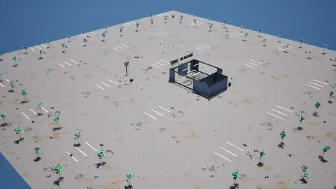 Grok 4.7 (xhigh) · Post-Apocalyptic Stylized Market · view 4 of 4 · score 0.761