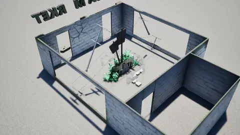 Qwen3.8 27B (thinking off) · Post-Apocalyptic Stylized Market · view 4 of 4 · score 0.505